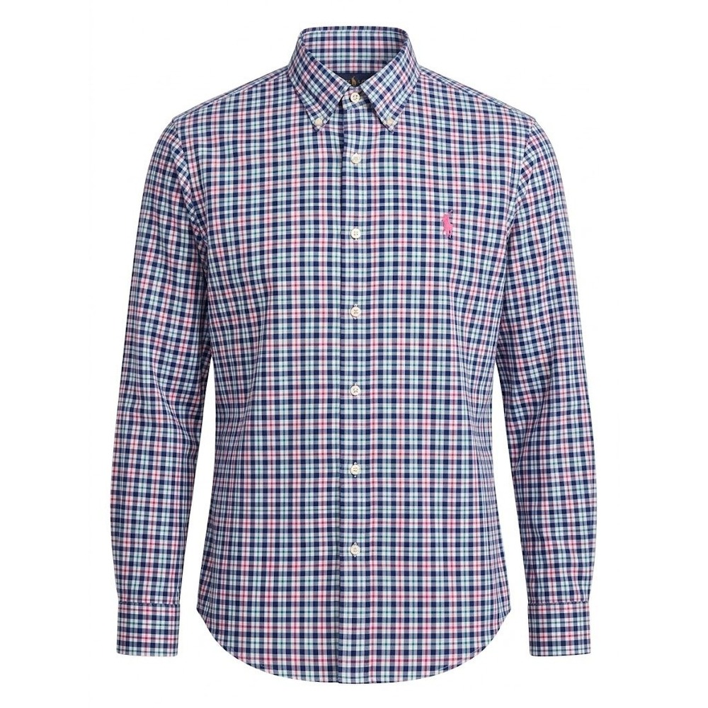 Ralph Lauren Mens XL Plaid Button Down Shirt Pink White Cotton Long Sleeve - AC